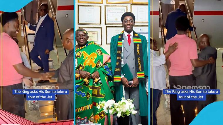 Otumfuo Osei Tutu II invites son Nana Kwame Kyeretwie to tour his private jet ahead of US departure